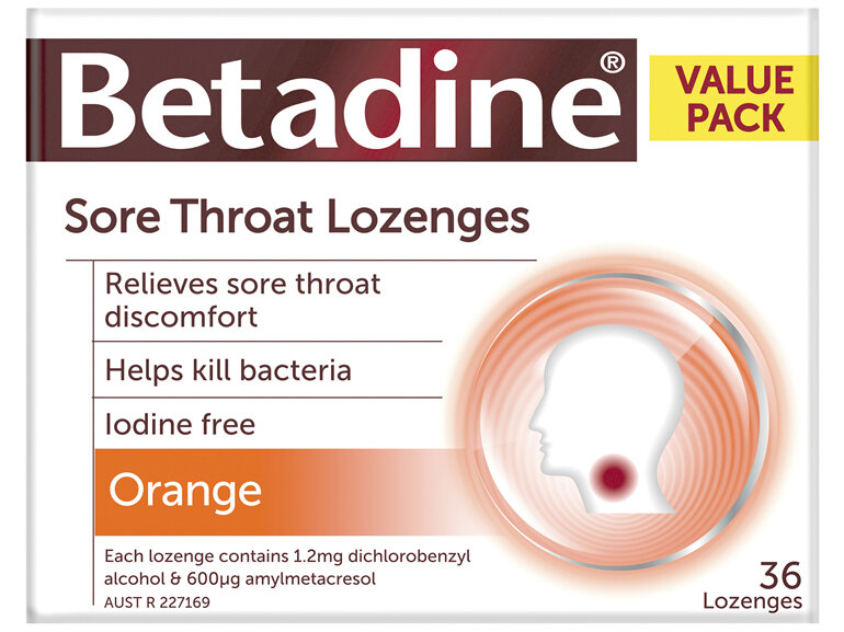 Betadine Sore Throat Lozenges Orange 36 Pack