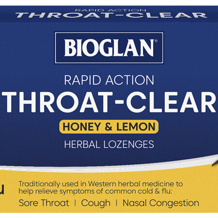 Bioglan Rapid Action Throat-Clear Honey & Lemon 20 Pack