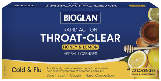 Bioglan Rapid Action Throat-Clear Honey & Lemon 20 Pack