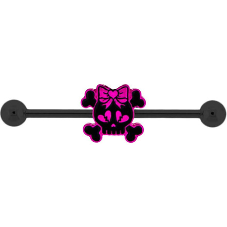 Black And Pink Skull Industrial Barbell