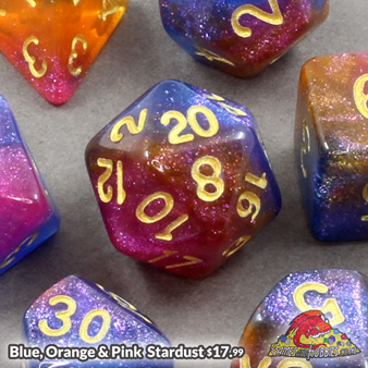 Blue Orange & Pink Starlight Polyhedral Dice Games and Hobbies New Zealand