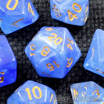 Blue Pastel Vapour Polyhedral dice with Gold Numbers Games and Hobbies