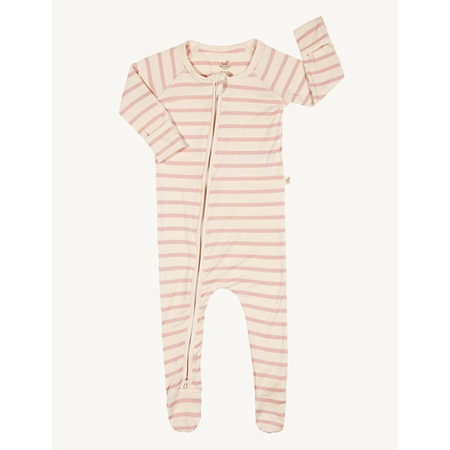 Boody Baby Stripe Long Sleeve Onesie - 6-12 Months - Chalk/Rose