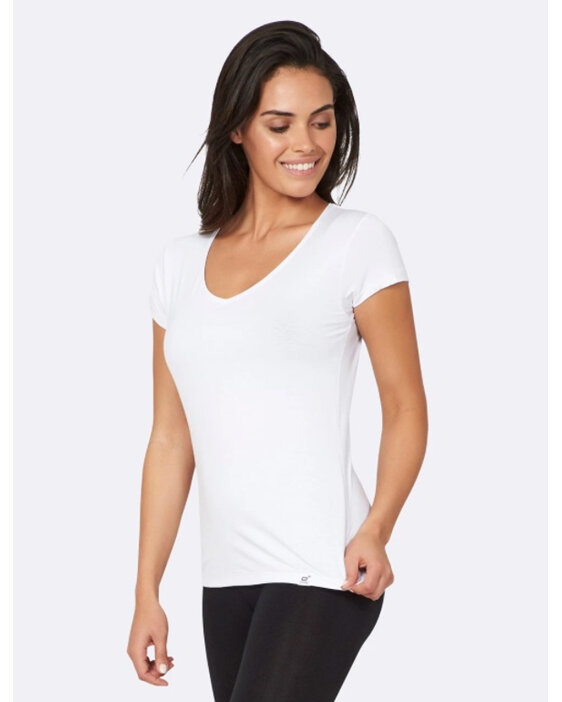 BOODY Women V-Neck T-Shirt White L