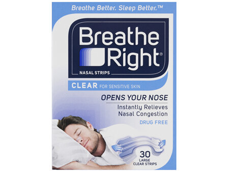Breathe Right Clear Nasal Congestion Stop Snoring Strips Large Size 30s