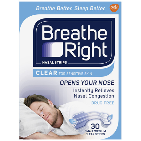 Breathe Right Nasal Strips Clear for Sensitive Skin Small/Medium 30 Pack