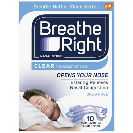 Breathe Right Nasal Strips Clear for Sensitive Skin Small/Medium 10 Pack