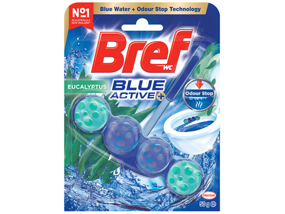 Bref Blue Active Eucalyptus, Rim Block Toilet Cleaner, 50g