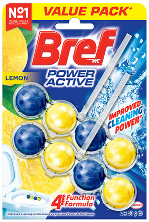 Bref Power Active Juicy Lemon, Rim Block Toilet Cleaner, 2x50g