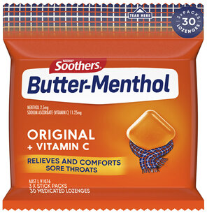 Butter Menthol Original Sore Throat Lozenges + Vitamin C 3x10 Pack 