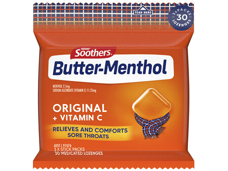 Butter Menthol Original Sore Throat Lozenges + Vitamin C 3x10 Pack 