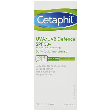 Cetaphil UVA/UVB Defence SPF 50+ 50mL, Face&Body Moisturiser