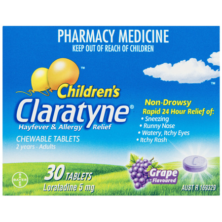 Children's Claratyne Antihistamine Hayfever & Allergy Relief  Grape Flavoured Chewable Tablets 30