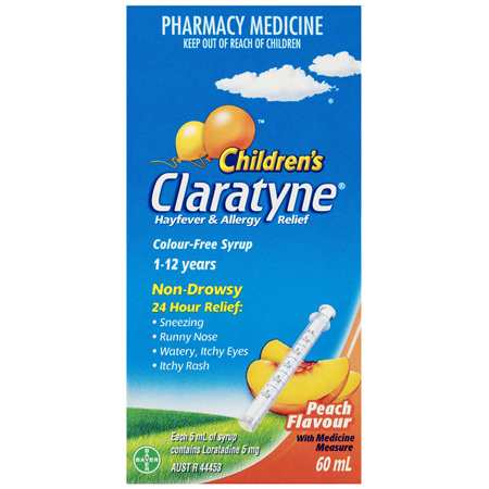 Children's Claratyne Antihistamine Hayfever & Allergy Relief Peach Flavoured Syrup 60ml