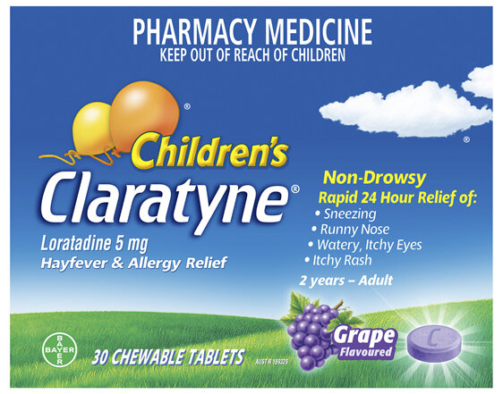 Children's Claratyne Antihistamine Hayfever & Allergy Relief  Grape Flavoured Chewable Tablets 30