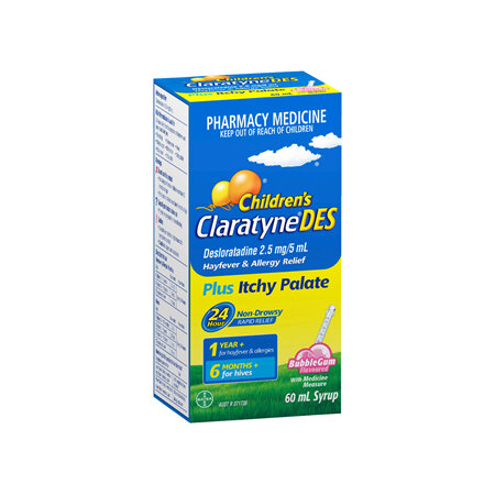 Children's ClaratyneDES Hayfever & Allergy Relief Bubblegum Syrup for Kids 60mL