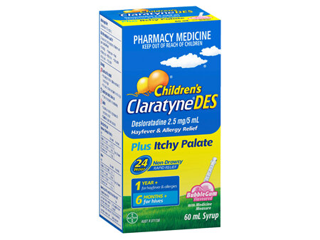 Children's ClaratyneDES Hayfever & Allergy Relief Bubblegum Syrup for Kids 60mL