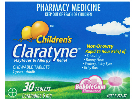Claratyne Children's Hayfever & Allergy Relief Antihistamine Bubblegum Flavoured Chewable Tablets