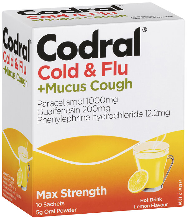 Codral Cold & Flu + Mucus Cough Hot Drink 10 Sachets