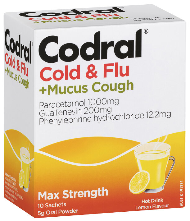 Codral Cold & Flu + Mucus Cough Hot Drink 10 Sachets