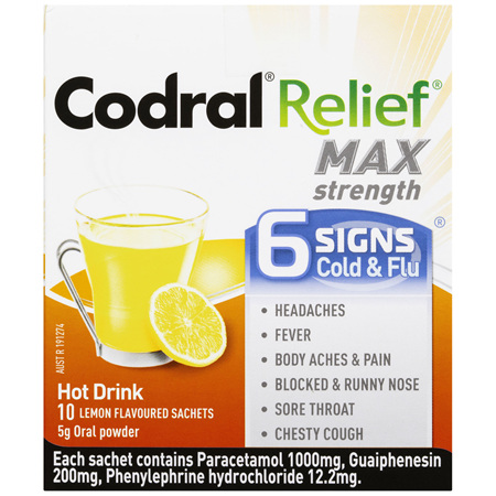 Codral Cold & Flu +Mucus Cough Max Strength Lemon 10 Pack