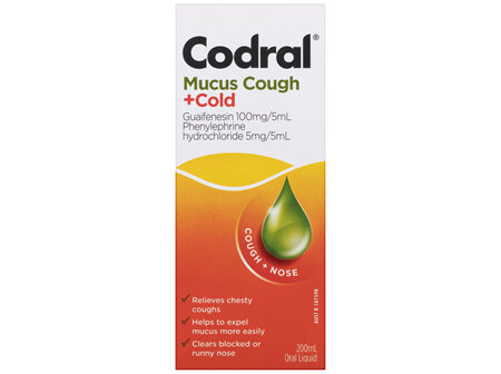 Codral Mucus Cough + Cold Liquid Raspberry Flavour 200mL