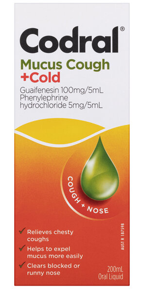 Codral Mucus Cough + Cold Liquid Raspberry Flavour 200mL