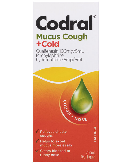 Codral Mucus Cough + Cold Liquid Raspberry Flavour 200mL