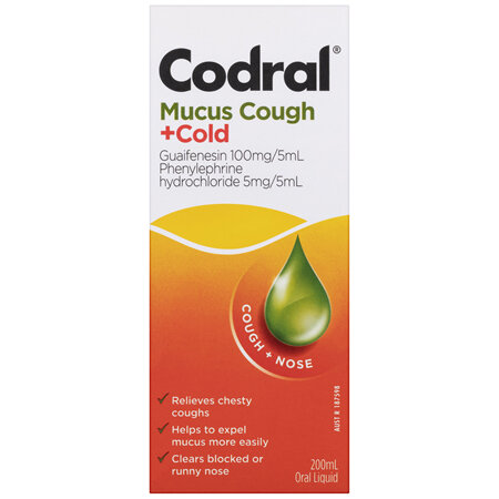 Codral Mucus Cough + Cold Liquid Raspberry Flavour 200mL