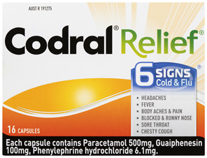 Codral Relief 6 Signs Cold & Flu Capsules 16 Pack