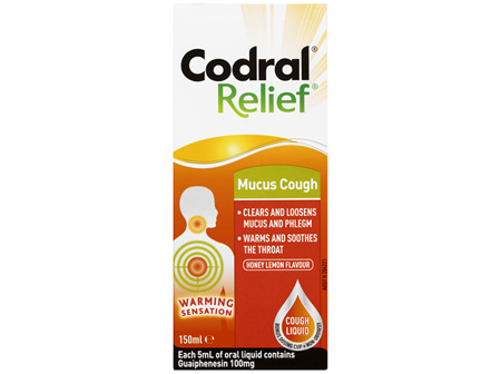 Codral Relief Mucus Cough Liquid Honey Lemon Flavour 150mL