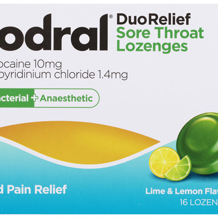 Codral Sore Throat Relief Lozenges Antibacterial + Anaesthetic Lime & Lemon 16 Pack