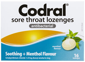 Codral Sore Throat Relief Lozenges Antibacterial Menthol 16 Pack