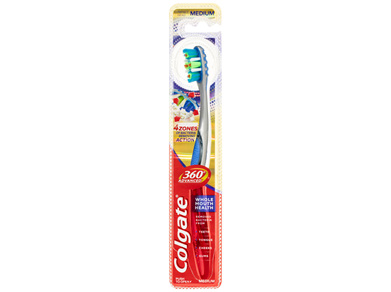 Colgate 360° Advanced Whole Mouth Health Manual Toothbrush, 1 Pack, Medium Bristles with 4 Zone