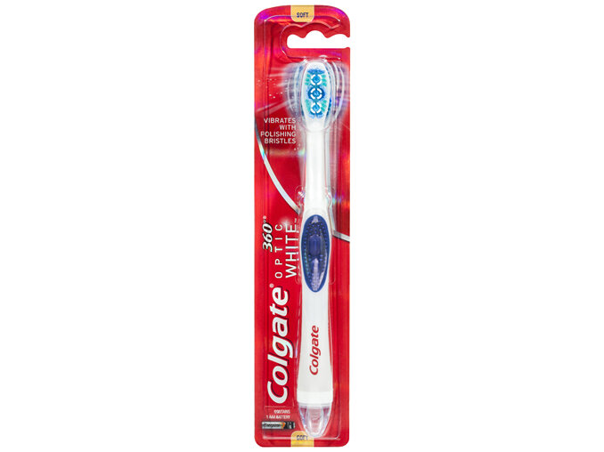Colgate 360Â° Optic White Battery Powered Whitening Toothbrush, 1 Pack, Soft With Vibrating & - Moorebank Day & Night Pharmacy