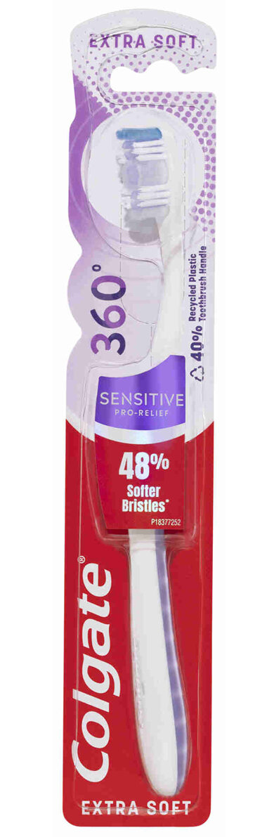Colgate 360° Sensitive Pro-Relief Manual Toothbrush, 1 Pack, Extra Soft Bristles For Sensitive