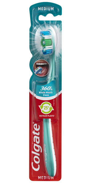 Colgate 360° Whole Mouth Clean Manual Toothbrush, 1 Pack, Medium Bristles