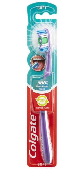 Colgate 360° Whole Mouth Clean Manual Toothbrush, 1 Pack, Soft Bristles
