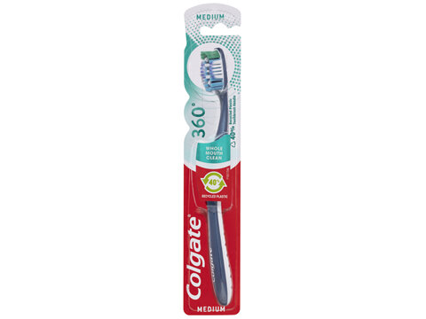 Colgate 360° Whole Mouth Clean Manual Toothbrush, 1 Pack, Medium Bristles