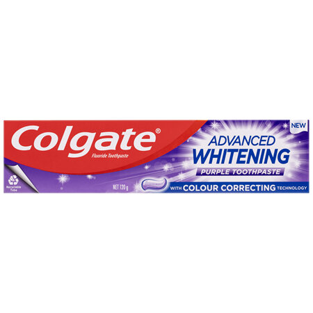 Colgate Advanced Whitening Purple Toothpaste, 120g, Colour Correcting Technology, Stain Protection