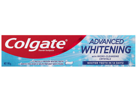 Colgate Advanced Whitening Teeth Whitening Toothpaste, 190g, With Micro Cleansing Crystals