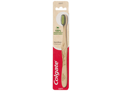 Colgate Bamboo Charcoal Manual Toothbrush, 1 Pack, Soft Bristles, 100% Biodegradable Bamboo Handle,