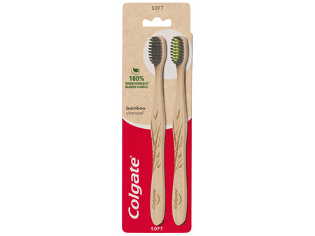 Colgate Bamboo Charcoal Manual Toothbrush, Value 2 Pack, Soft Bristles, 100% Biodegradable Bamboo