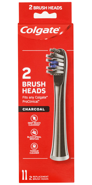 Colgate Charcoal Replaceable Brush Head, for ProClinical Electric Toothbrush, 2 Pack, Spiral