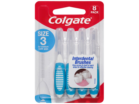 Colgate Interdental Brushes, 8 Pack, Soft Bristles, Size 3 for Medium Tooth Gaps