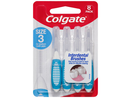 Colgate Interdental Brushes, 8 Pack, Soft Bristles, Size 3 for Medium Tooth Gaps