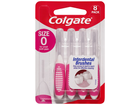 Colgate Interdental Brushes, 8 Pack, Soft Bristles, Size 0 for Small Tooth Gaps