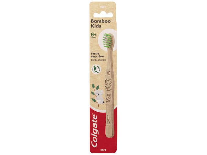 Colgate Kids Bamboo Manual Toothbrush for Children 6+ Years, 1 Pack, Soft Bristles, BPA Free