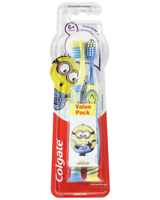 Colgate Kids Minions Manual Toothbrush for Children 6+ Years, Value 2 Pack, Extra Soft Bristles,