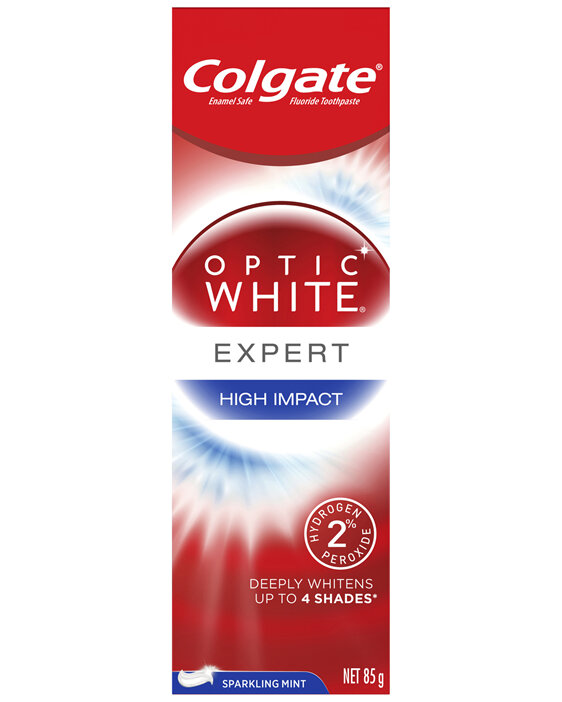 Colgate Optic White Expert High Impact Teeth Whitening Toothpaste, 85g with 2% Hydrogen Peroxide